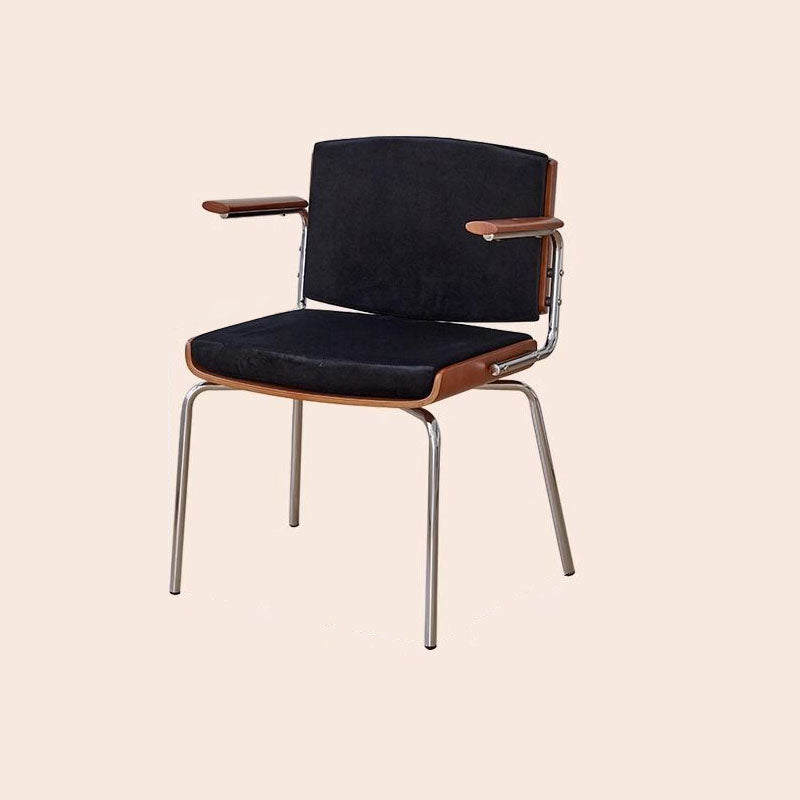 Modern Minimalist Rectangular Fabric Solid Wood Multi-Layer Plate Solid Wood Iron Stainless Steel Dining Chair Backrest Armrest For Dining Room