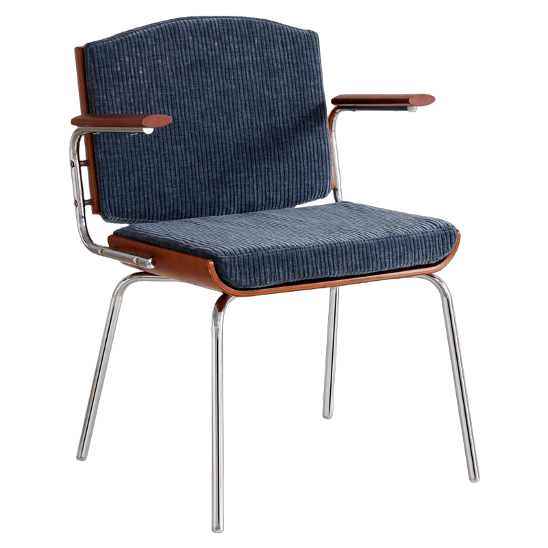 Moderner minimalistischer rechteckiger Stoff Massivholz Mehrschichtplatte Massivholz Eisen Edelstahl Esszimmerstuhl Rückenlehne Armlehne für Esszimmer 