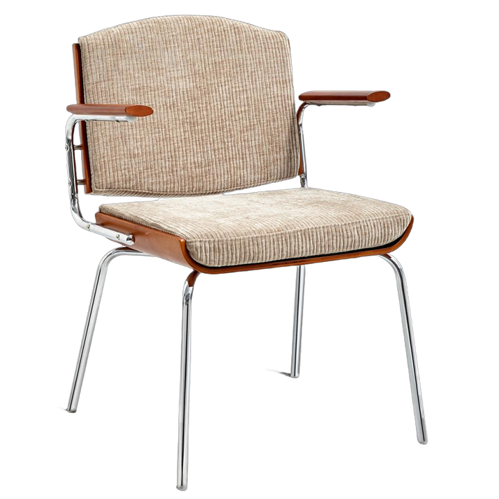 Moderner minimalistischer rechteckiger Stoff Massivholz Mehrschichtplatte Massivholz Eisen Edelstahl Esszimmerstuhl Rückenlehne Armlehne für Esszimmer 