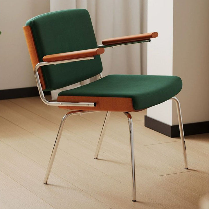 Moderner minimalistischer rechteckiger Stoff Massivholz Mehrschichtplatte Massivholz Eisen Edelstahl Esszimmerstuhl Rückenlehne Armlehne für Esszimmer 