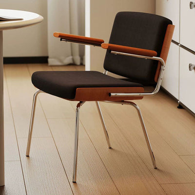 Modern Minimalist Rectangular Fabric Solid Wood Multi-Layer Plate Solid Wood Iron Stainless Steel Dining Chair Backrest Armrest For Dining Room