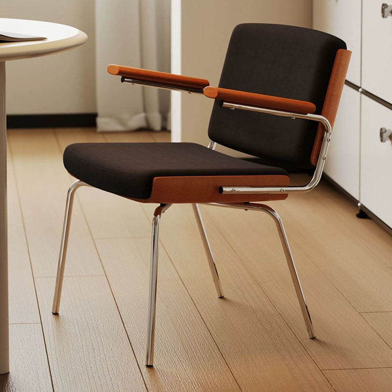 Modern Minimalist Rectangular Fabric Solid Wood Multi-Layer Plate Solid Wood Iron Stainless Steel Dining Chair Backrest Armrest For Dining Room