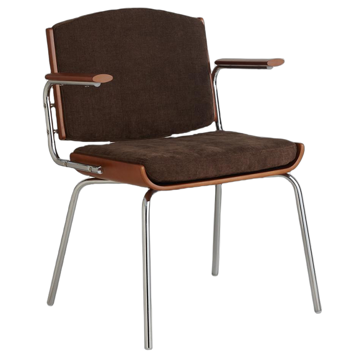 Moderner minimalistischer rechteckiger Stoff Massivholz Mehrschichtplatte Massivholz Eisen Edelstahl Esszimmerstuhl Rückenlehne Armlehne für Esszimmer 