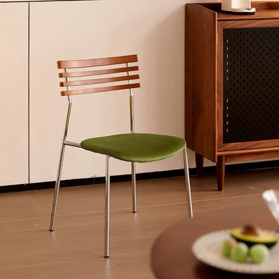 Modern Minimalist Rectangular Fabric Solid Wood Multi-Layer Plate Iron Dining Chair Backrest Armless For Dining Room