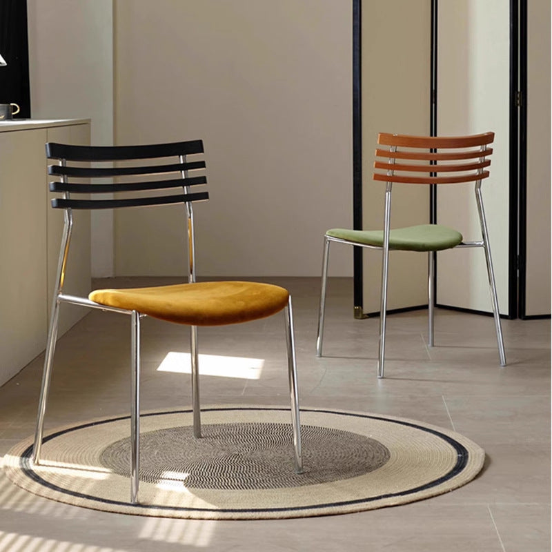 Modern Minimalist Rectangular Fabric Solid Wood Multi-Layer Plate Iron Dining Chair Backrest Armless For Dining Room