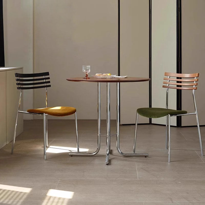 Modern Minimalist Rectangular Fabric Solid Wood Multi-Layer Plate Iron Dining Chair Backrest Armless For Dining Room