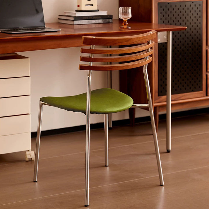 Modern Minimalist Rectangular Fabric Solid Wood Multi-Layer Plate Iron Dining Chair Backrest Armless For Dining Room