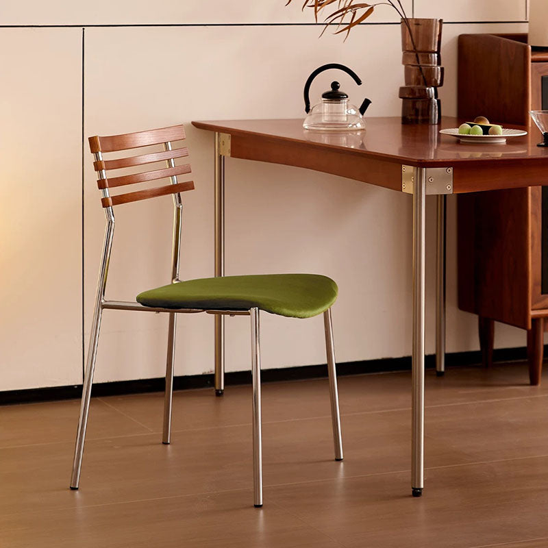 Modern Minimalist Rectangular Fabric Solid Wood Multi-Layer Plate Iron Dining Chair Backrest Armless For Dining Room
