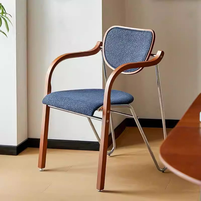 Modern Art Deco Curved Fabric Solid Wood Multi-Layer Plate Iron Dining Chair Backrest Armrest For Dining Room