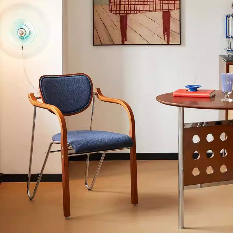 Modern Art Deco Curved Fabric Solid Wood Multi-Layer Plate Iron Dining Chair Backrest Armrest For Dining Room