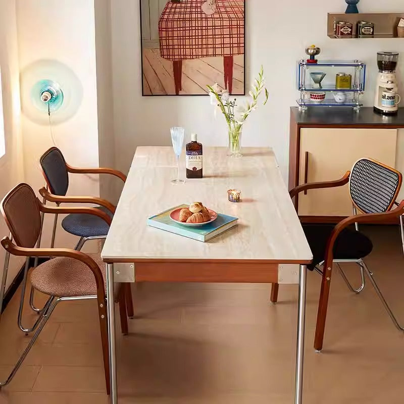 Modern Art Deco Curved Fabric Solid Wood Multi-Layer Plate Iron Dining Chair Backrest Armrest For Dining Room