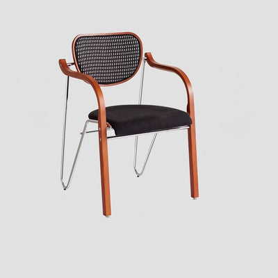 Modern Art Deco Curved Fabric Solid Wood Multi-Layer Plate Iron Dining Chair Backrest Armrest For Dining Room