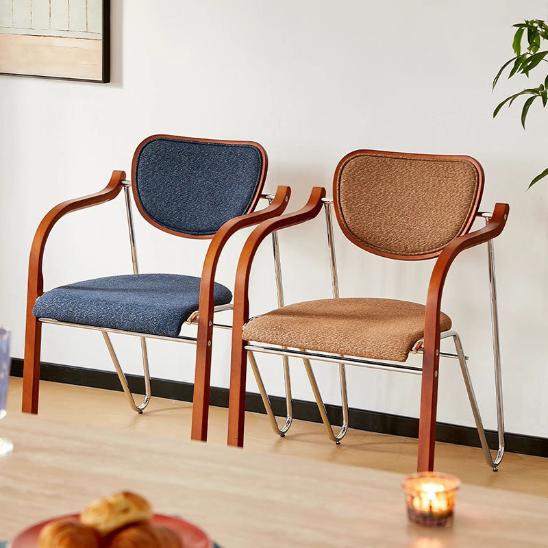 Modern Art Deco Curved Fabric Solid Wood Multi-Layer Plate Iron Dining Chair Backrest Armrest For Dining Room
