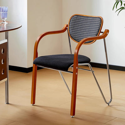 Modern Art Deco Curved Fabric Solid Wood Multi-Layer Plate Iron Dining Chair Backrest Armrest For Dining Room