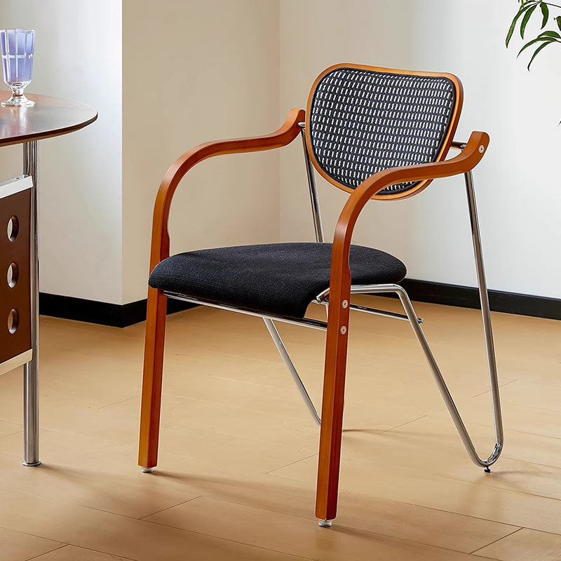 Modern Art Deco Curved Fabric Solid Wood Multi-Layer Plate Iron Dining Chair Backrest Armrest For Dining Room