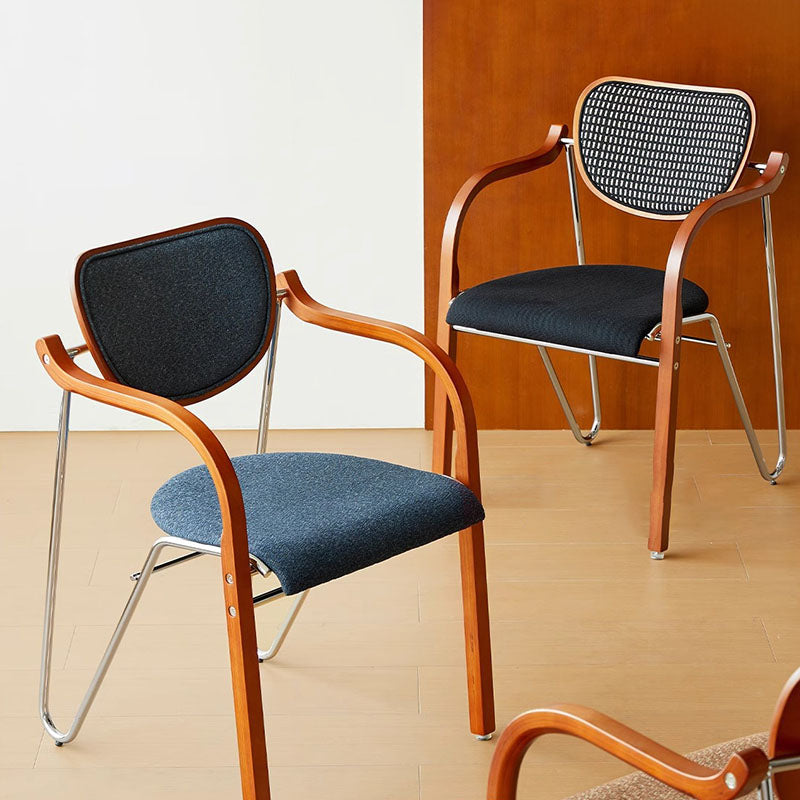 Chaise de salle à manger en fer avec dossier et accoudoirs, en tissu courbé Art déco moderne, bois massif, multi-couches, pour salle à manger 
