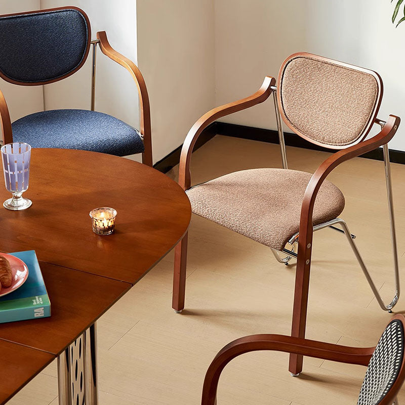 Modern Art Deco Curved Fabric Solid Wood Multi-Layer Plate Iron Dining Chair Backrest Armrest For Dining Room
