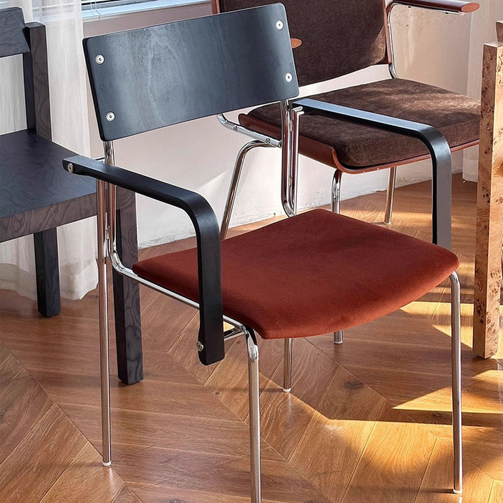 Modern Minimalist Rectangular Fabric Solid Wood Multi-Layer Plate Iron Dining Chair Backrest Armrest For Dining Room