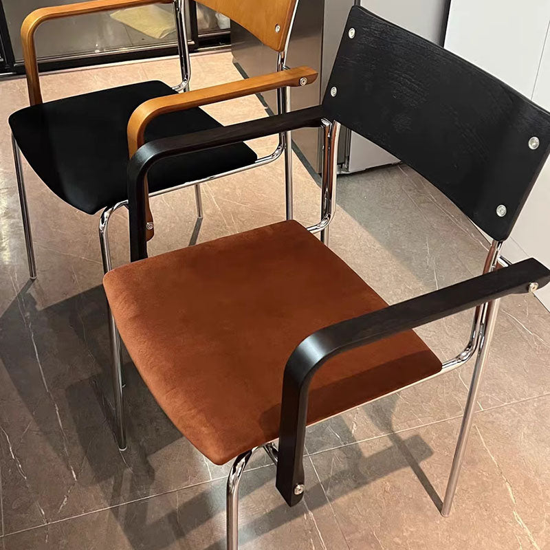 Modern Minimalist Rectangular Fabric Solid Wood Multi-Layer Plate Iron Dining Chair Backrest Armrest For Dining Room