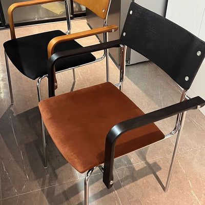 Modern Minimalist Rectangular Fabric Solid Wood Multi-Layer Plate Iron Dining Chair Backrest Armrest For Dining Room