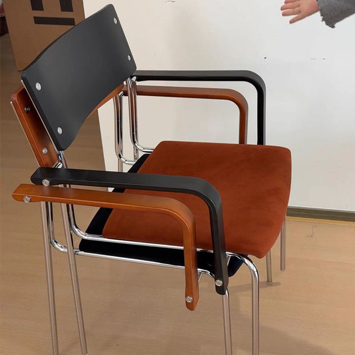 Modern Minimalist Rectangular Fabric Solid Wood Multi-Layer Plate Iron Dining Chair Backrest Armrest For Dining Room