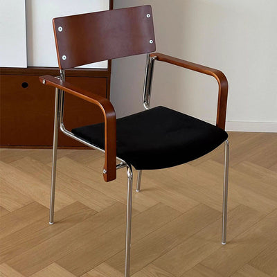 Modern Minimalist Rectangular Fabric Solid Wood Multi-Layer Plate Iron Dining Chair Backrest Armrest For Dining Room