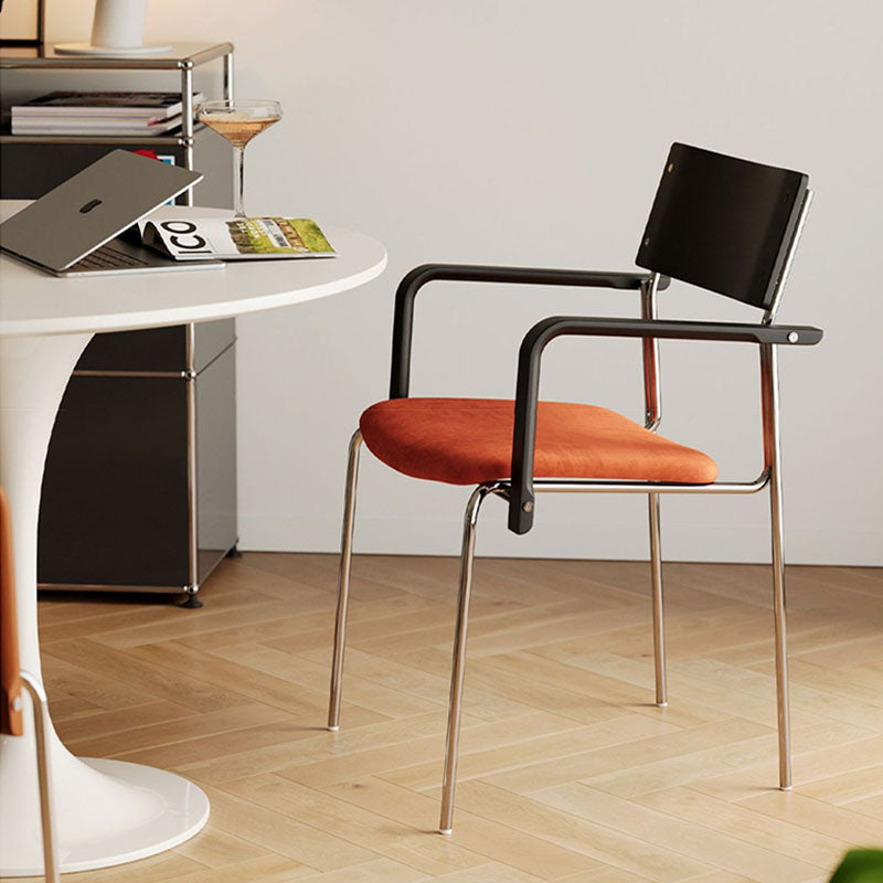 Modern Minimalist Rectangular Fabric Solid Wood Multi-Layer Plate Iron Dining Chair Backrest Armrest For Dining Room