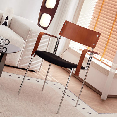 Modern Minimalist Rectangular Fabric Solid Wood Multi-Layer Plate Iron Dining Chair Backrest Armrest For Dining Room