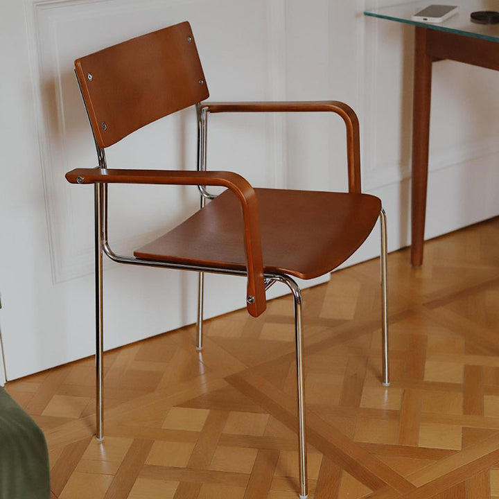 Modern Minimalist Rectangular Fabric Solid Wood Multi-Layer Plate Iron Dining Chair Backrest Armrest For Dining Room