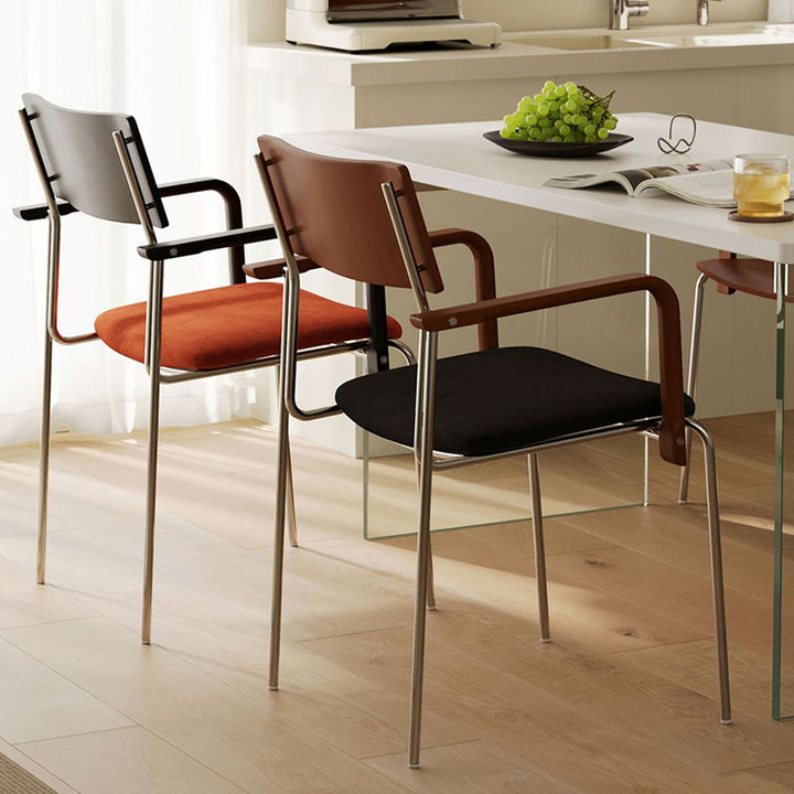 Modern Minimalist Rectangular Fabric Solid Wood Multi-Layer Plate Iron Dining Chair Backrest Armrest For Dining Room