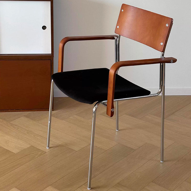 Modern Minimalist Rectangular Fabric Solid Wood Multi-Layer Plate Iron Dining Chair Backrest Armrest For Dining Room
