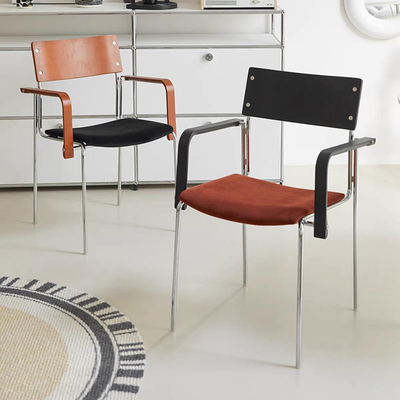 Modern Minimalist Rectangular Fabric Solid Wood Multi-Layer Plate Iron Dining Chair Backrest Armrest For Dining Room