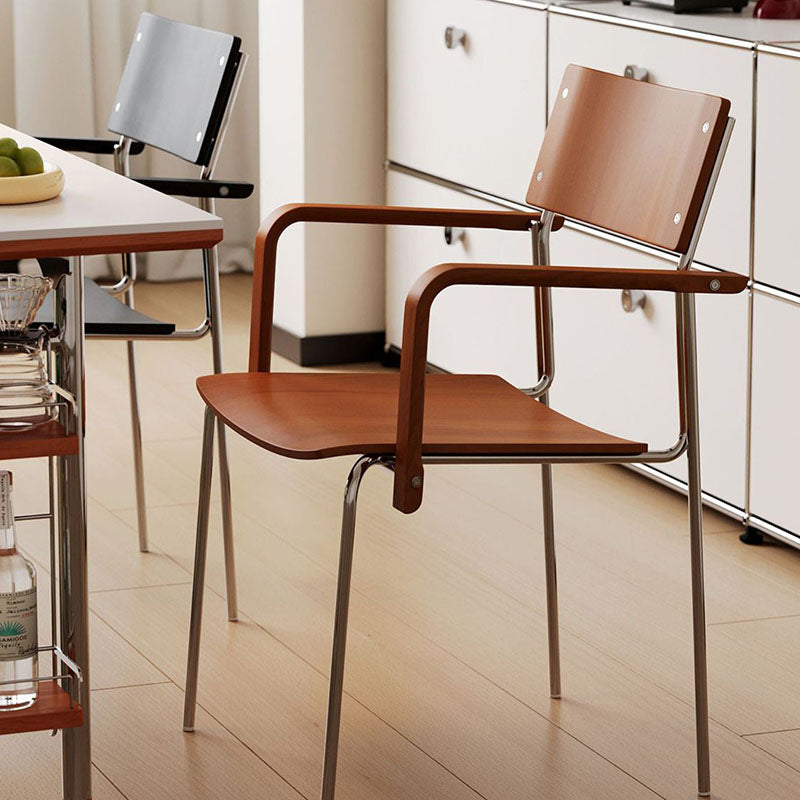 Modern Minimalist Rectangular Fabric Solid Wood Multi-Layer Plate Iron Dining Chair Backrest Armrest For Dining Room