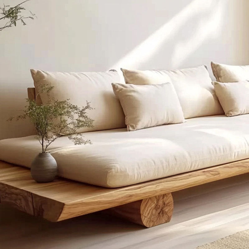 Modern Minimalist Rectangular Solid Wood Linen Sofa Backrest Armless For Living Room
