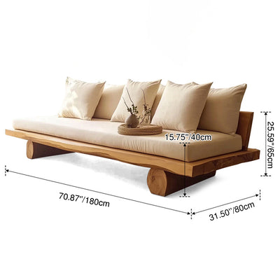 Modern Minimalist Rectangular Solid Wood Linen Sofa Backrest Armless For Living Room