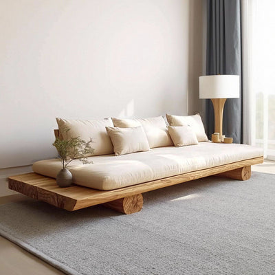 Modern Minimalist Rectangular Solid Wood Linen Sofa Backrest Armless For Living Room