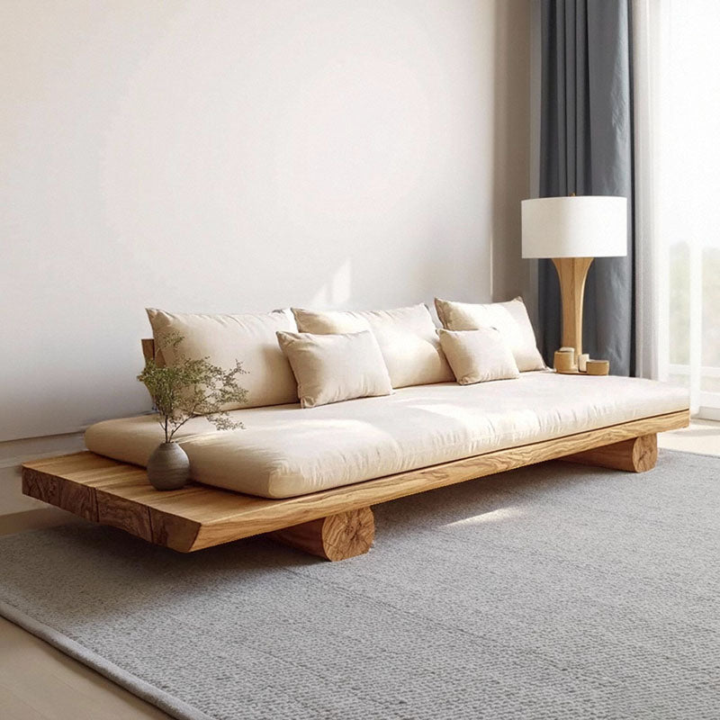 Modern Minimalist Rectangular Solid Wood Linen Sofa Backrest Armless For Living Room