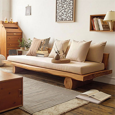 Modern Minimalist Rectangular Solid Wood Linen Sofa Backrest Armless For Living Room