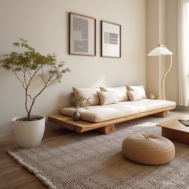 Modern Minimalist Rectangular Solid Wood Linen Sofa Backrest Armless For Living Room