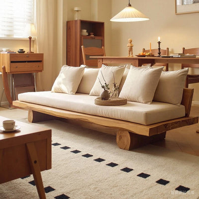 Modern Minimalist Rectangular Solid Wood Linen Sofa Backrest Armless For Living Room