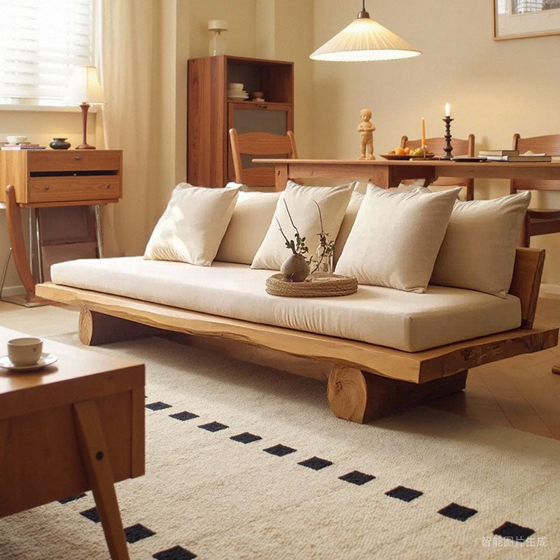 Modern Minimalist Rectangular Solid Wood Linen Sofa Backrest Armless For Living Room