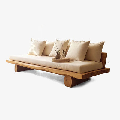 Modern Minimalist Rectangular Solid Wood Linen Sofa Backrest Armless For Living Room