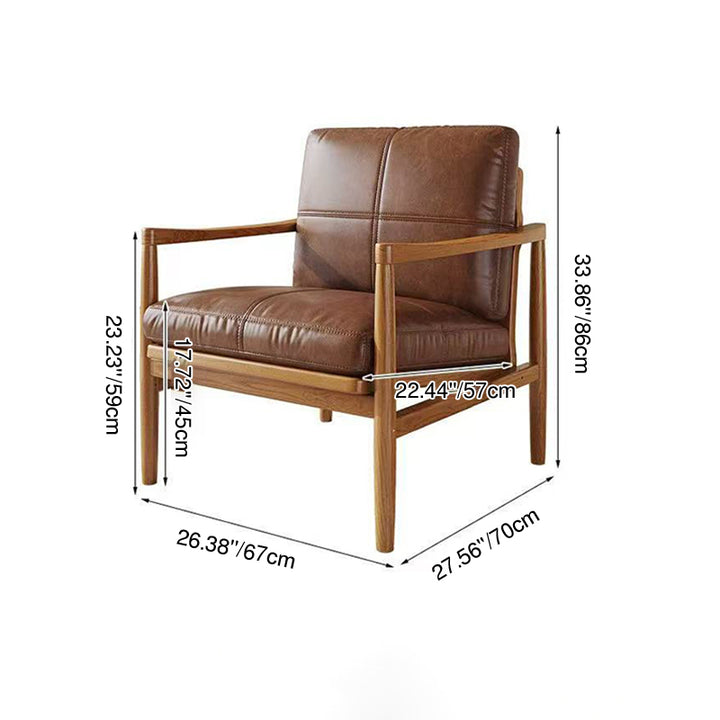 Silla de acento de madera maciza con respaldo y reposabrazos de cuero encerado al aceite vintage tradicional rectangular para sala de estar 