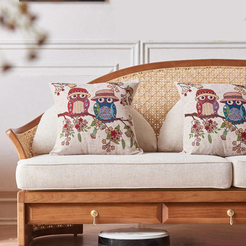 Contemporary Boho Curved Solid Wood Rattan Linen Accent Chair Backrest Armrest For Living Room