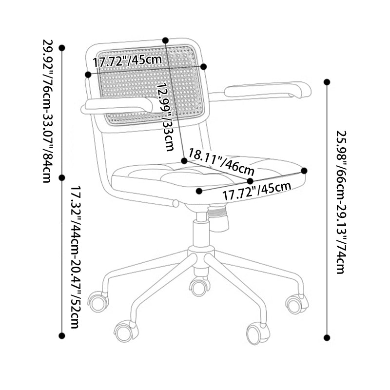 Modern Minimalist Rectangular Rattan Solid Wood Steel Oil-Waxed Leather Desk Chair Backrest Armrest For Home Office