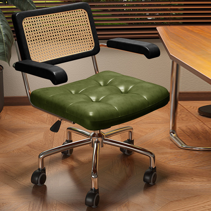 Modern Minimalist Rectangular Rattan Solid Wood Steel Oil-Waxed Leather Desk Chair Backrest Armrest For Home Office