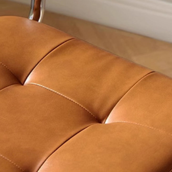 Silla de Escritorio Moderna Minimalista Rectangular de Ratán Madera Maciza Acero Cuero Encerado con Respaldo y Reposabrazos para Oficina en Casa 