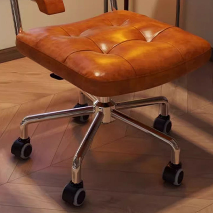 Silla de Escritorio Moderna Minimalista Rectangular de Ratán Madera Maciza Acero Cuero Encerado con Respaldo y Reposabrazos para Oficina en Casa 