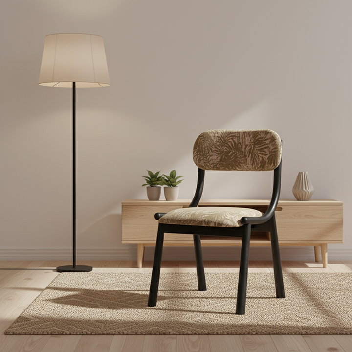 Traditional Vintage Curved Solid Wood Cotton-Linen Dining Chair Backrest Armless For Dining Room &amp; Kitchen
