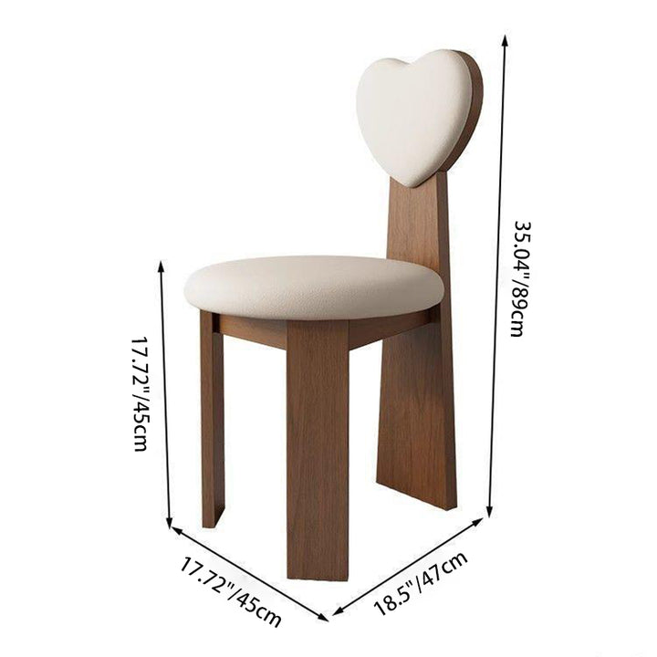 Zeitgenössischer nordischer herzförmiger Massivholz-Mikrofaserleder-Esszimmerstuhl Rückenlehne ohne Armlehnen für Esszimmer &amp; Küche 